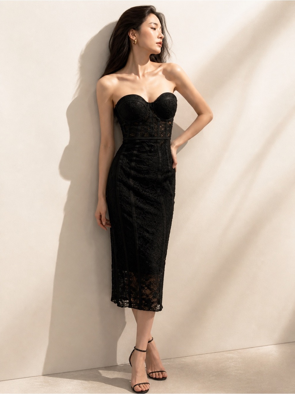 NWT Bebe Corset lace bustier black midi dress size S 2 XS